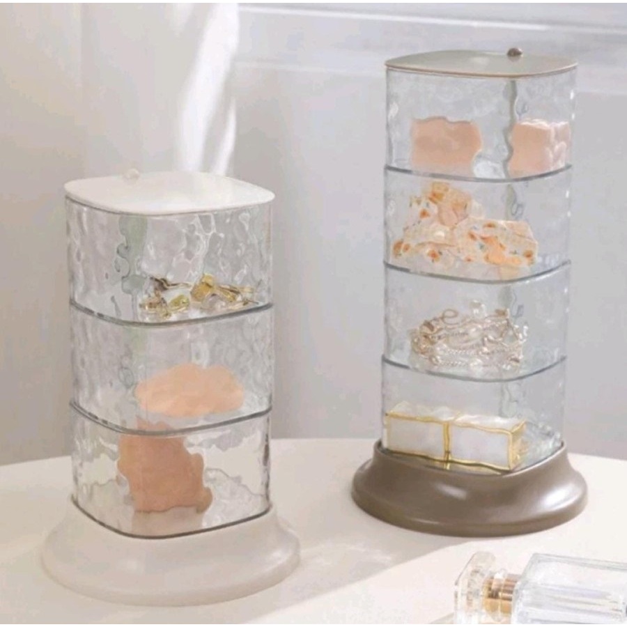 ACRYLIC CRYSTAL LACI KOTAK PENYIMPANAN TEMPAT BUMBU TEMPAT MAKE UP KOTAK PERHIASAN 4 SUSUN 3 SUSUN C