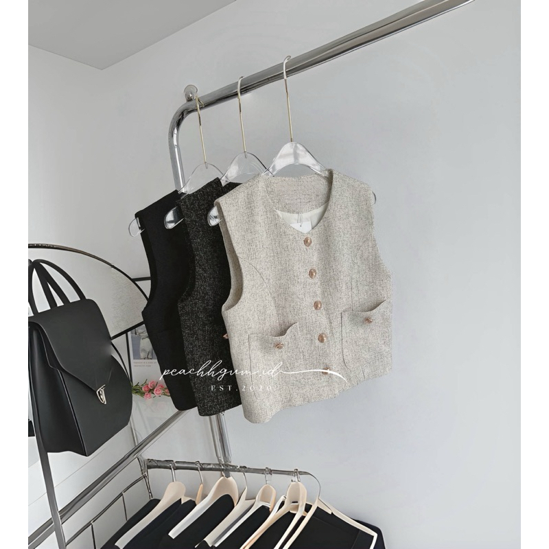 LO9 Landon Tweed Vest Hh quality premium tweed vest korean tweed vest wanita premium