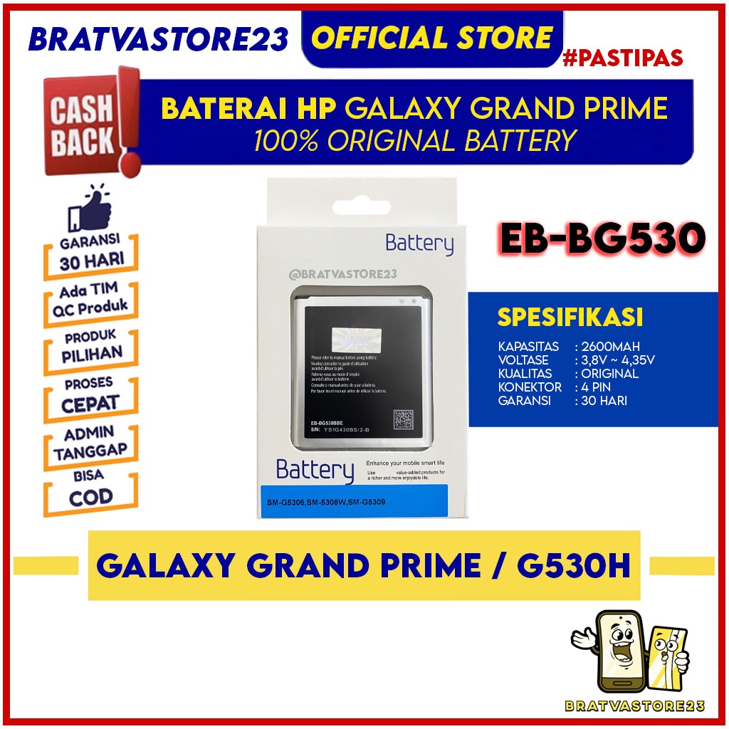 Baterai Galaxy Grand Prime G530 G530H EB-BG530 Batre Batrai Battery Hp Garansi 100% Original