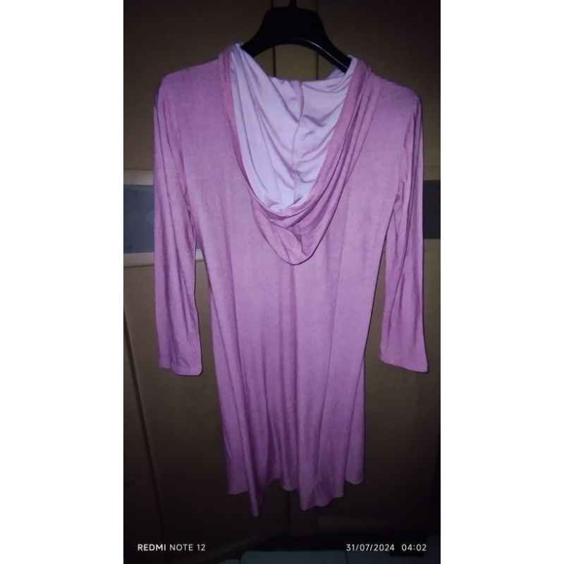 tunik hoodie kaos katun adem baby pink