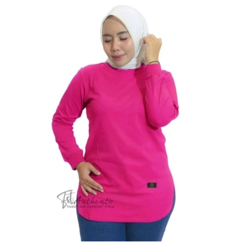 Baju Kaos Wanita Lengan Panjang Dinary Warna Pink Fanta / Atasan Wanita / Kaos Wanita / Atasan Wanit
