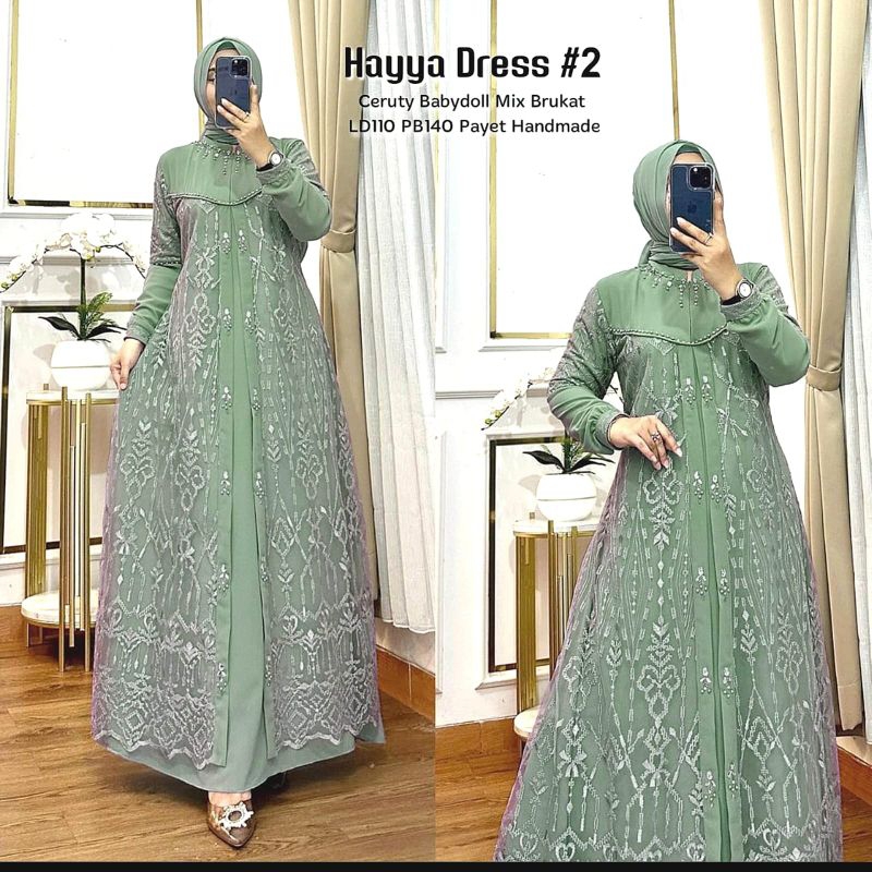 Hayya Dress Ceruty mix payet Brukat kekinian/Hayya Dress vol 2/Hayya Dress vol 3/Hayya dress jumbo/G