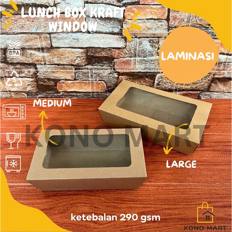 [ECER] PAPER LUNCH BOX KRAFT WINDOW LAMINASI MEDIUM LARGE / KOTAK NASI JENDELA LAMINASI FOOD GRADE 2