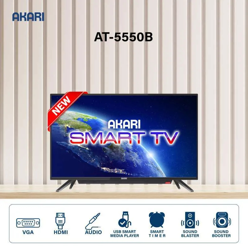 LED TV AKARI 50" AT5550B AT 5550B 50INCH UHD 4K SMART ANDROID TV FREE PACKING KAYU
