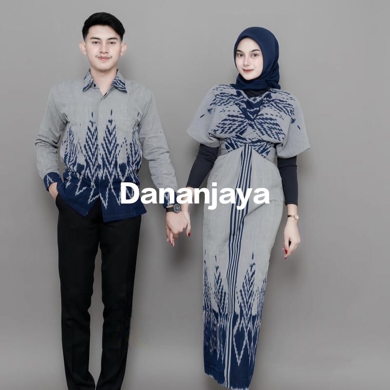 BAJU TENUN COUPLE RAISA CEMARA GREY NAVY DRESS WANITA KONDANGAN PESTA KEMEJA PRIA ETNIK