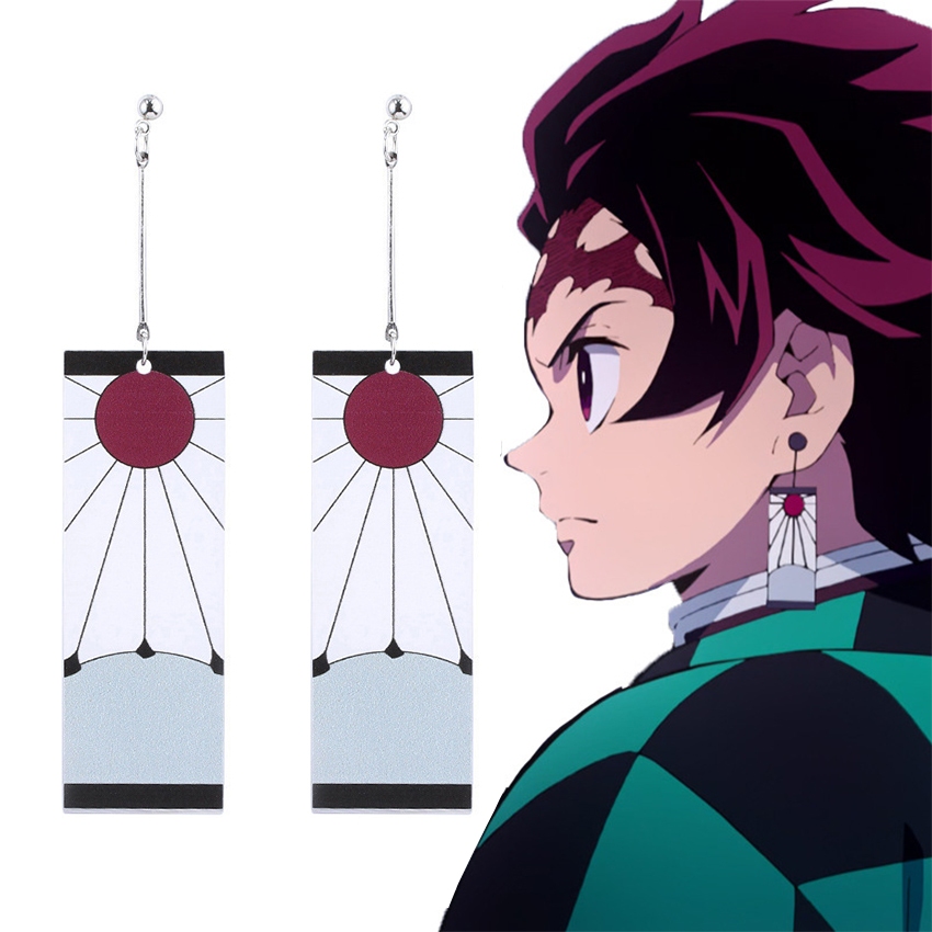Anting Earrings Tanjiro Cosplay Demon Slayer Kimetsu no Yaiba Anime Cosplay Pria Wanita Aksesoris