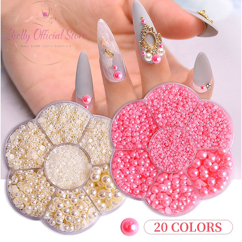 Aksesoris Kuku Mutiara 5800 Pcs Manik Hias Nail Art / Colorful Half Pearl Beads TERMURAH