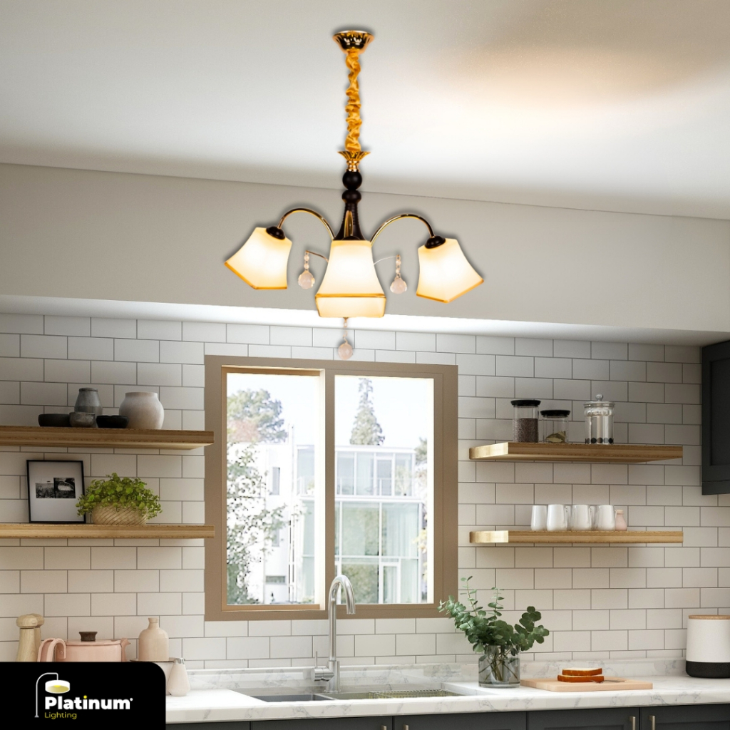 Lampu Gantung Hias Minimalis Cup Putih Persegi 3 Lampu