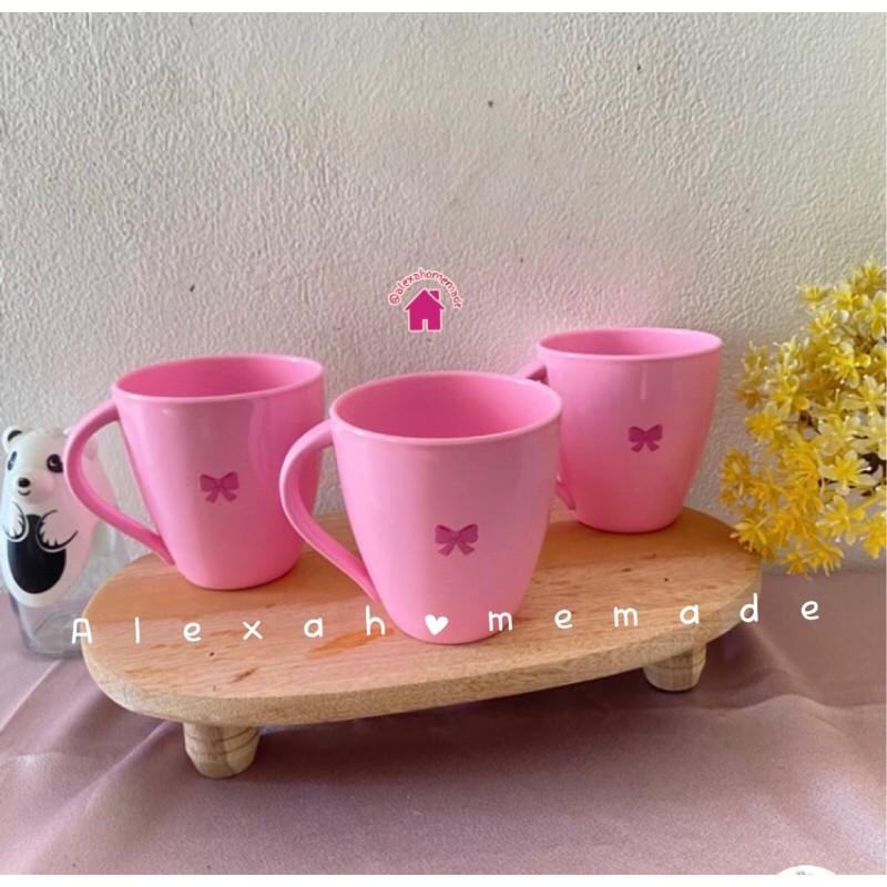 CANGKIR PINK  Malika 1 set isi 3 / cangkir Pita / cangkir melamin / cangkir kopi pink