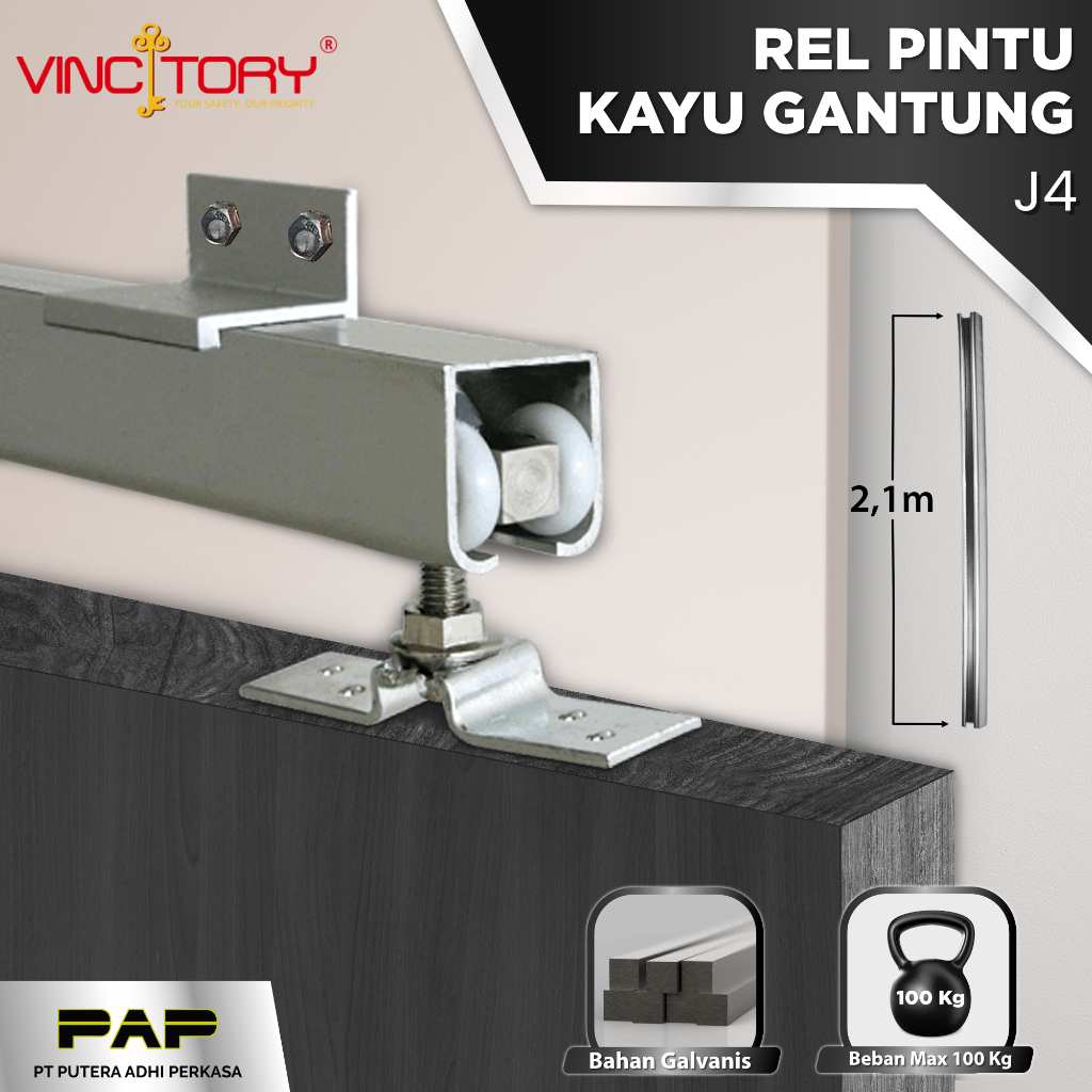 Rel Pintu Kayu Roda Gantung Nylon Sliding Geser Besi Galvanis Rel Pintu Sliding Geser Set Lengkap
