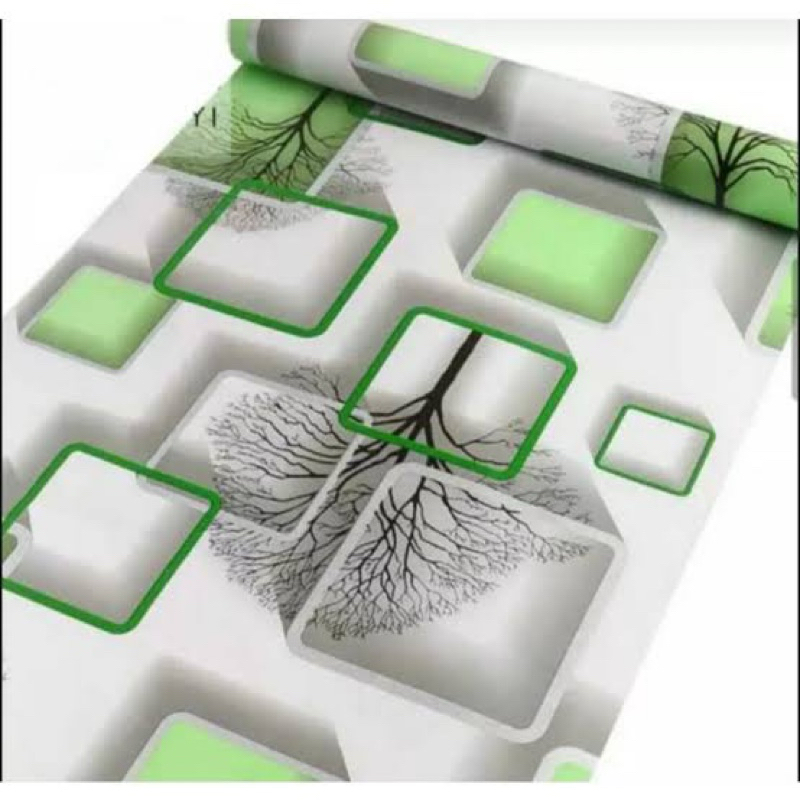 POHON 3D KOTAK HIJAU wallpaper sticker dinding ukuran 45 cm x 8 m merk ORANGE GH046-3