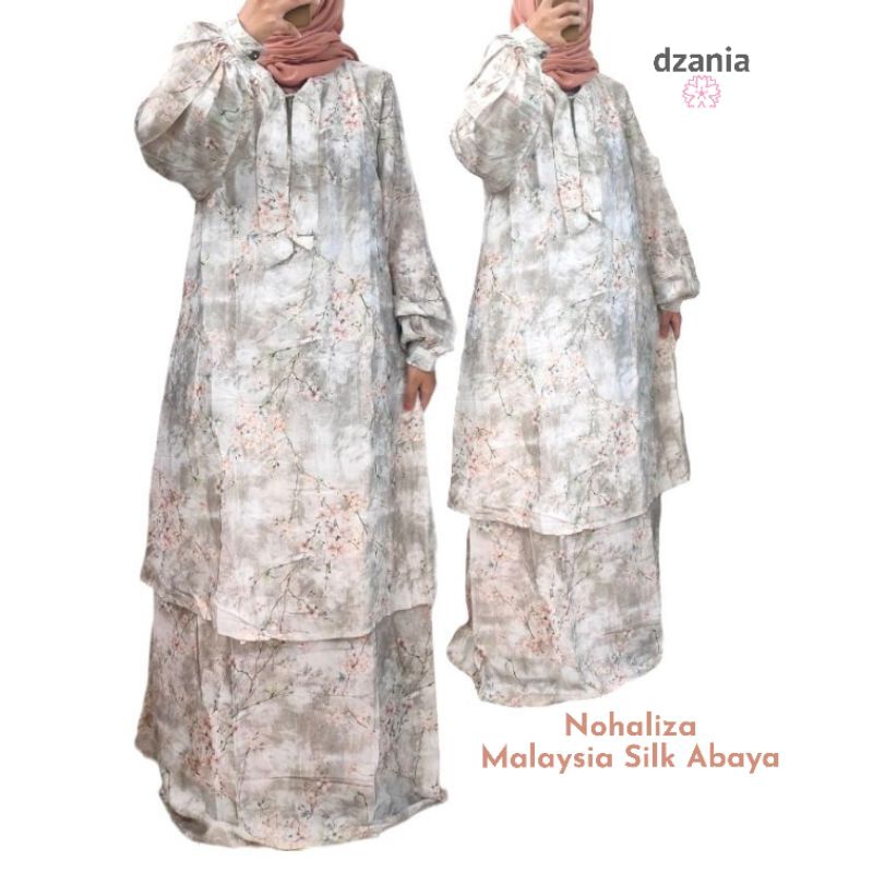 Dzania-Nohaliza Dress Silk satin motif dress malaysia motif gamis malaysia busui frendly bahan silk 