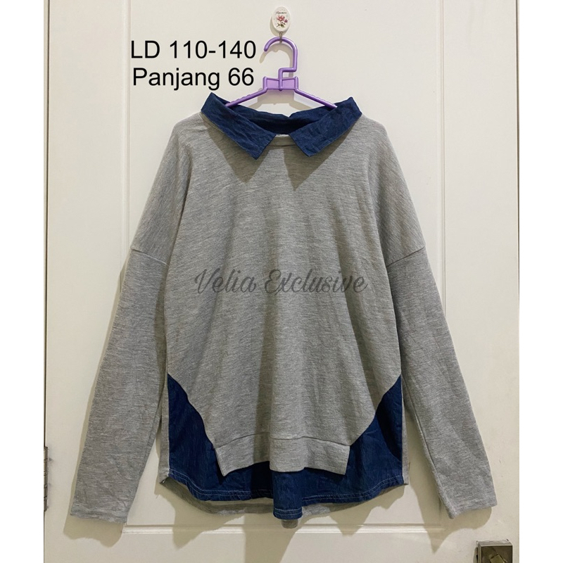 Blouse LD 110-140 Kombinasi Sweater Kaos Jeans Denim Pakaian Baju Unisex Wanita Pria Jumbo Big Size 