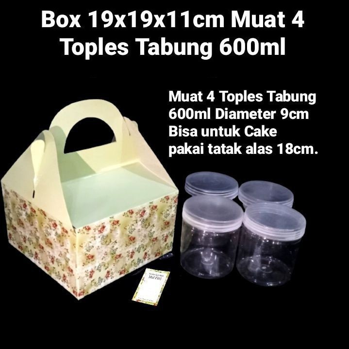 

(10pcs) Box Jinjing Muat 4 Toples Tabung 600ml Dus Hampers Kue Kering Ukuran 19x19x11cm