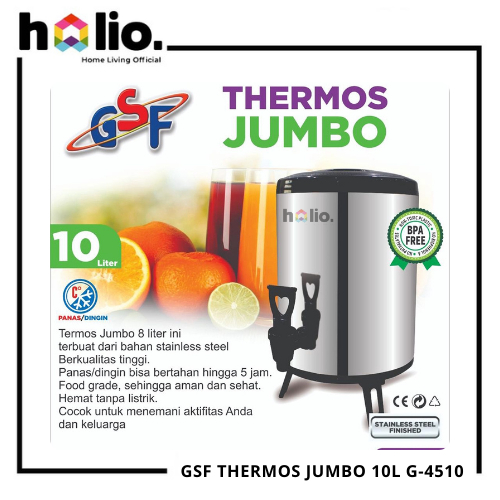Holio Water Jug Milk Tea Bucket Termos Tuas Keran Besar Stainless Steel 10 Liter GSF 4510 Drink Jar 