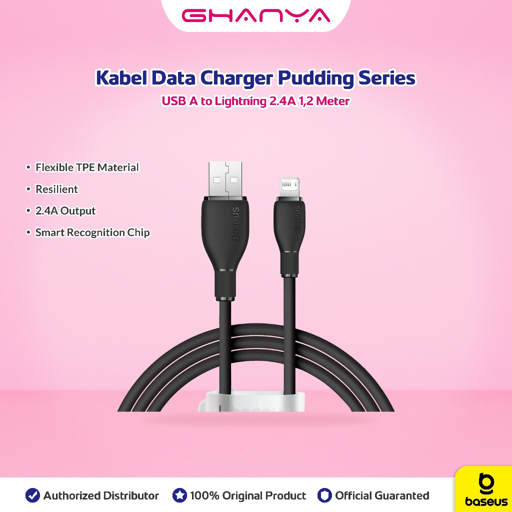 Baseus Kabel Data Charger Pudding Series USB A to Lightning 2.4A 1.2M Fast Charging Iphone 5 5S 6 7 