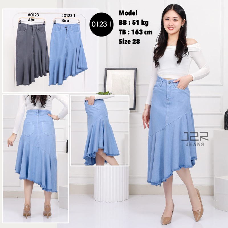 J2R - Rok jeans wanita span 3/4 soft jeans stretch premium // rok rumbai jeans