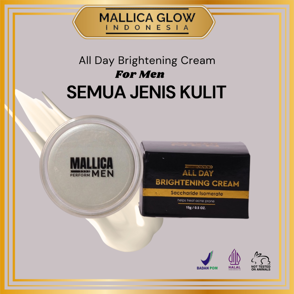 MALLICA GLOW ALL DAY BRIGHTENING CREAM 15 GR -  Cream Wajah Laki-laki pencerah dan jerawat