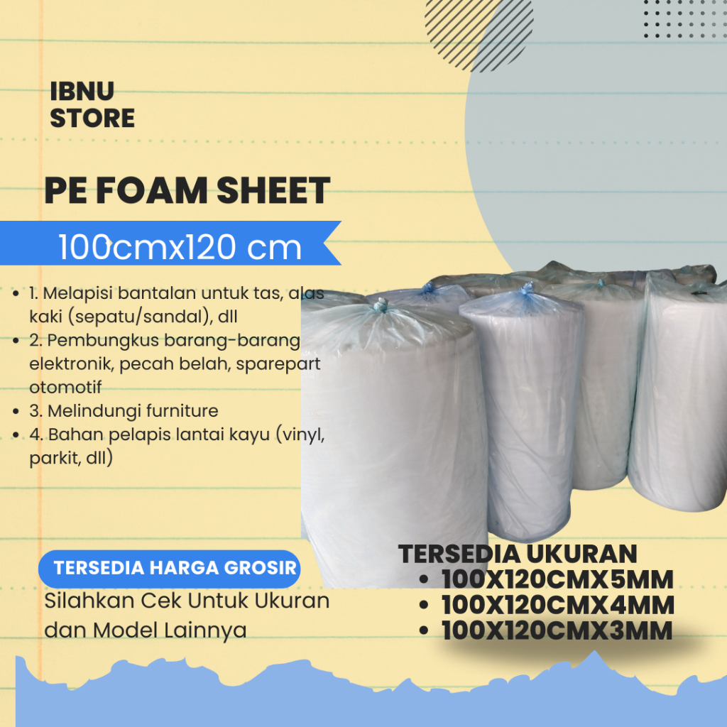 

PE Foam Sheet 3mm,4mm, 5mm x 120cm x 100cm Busa packing kemasan Tas Wrapping