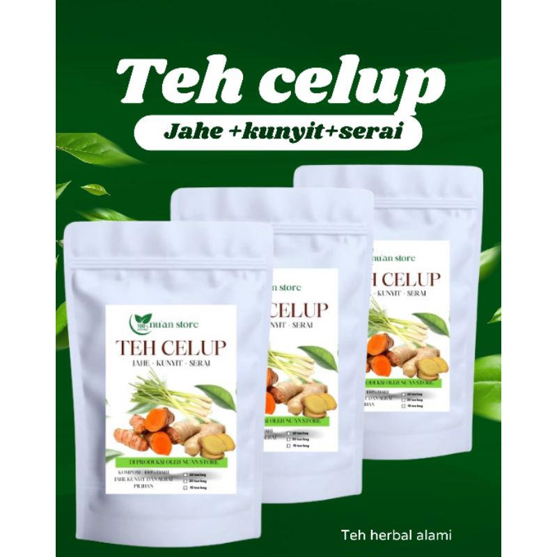 

TEH CELUP JAHE KUNYIT DAN SERAI HERBAL ALAMI ISI 30 TEA BAG