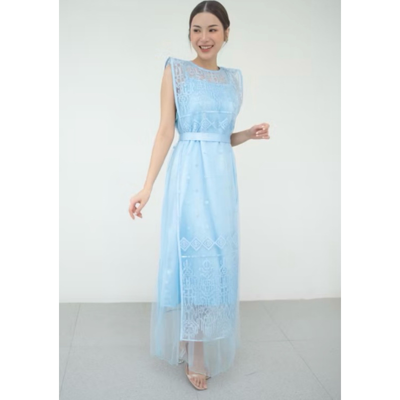 Rental Dress kondangan pesta formal set dress sakura in blue set dress biru muda