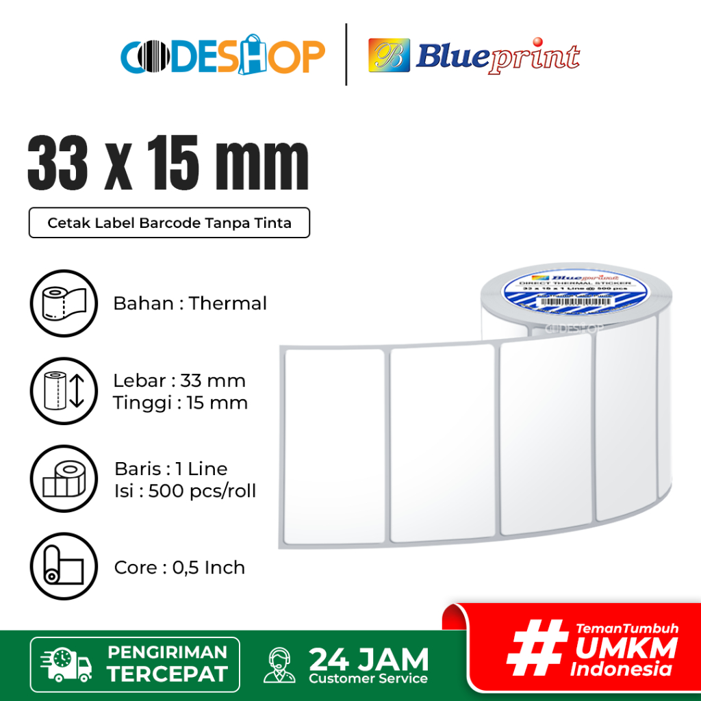 

Label Thermal Blueprint 33x15 mm Stiker Printer Barcode 1 Line