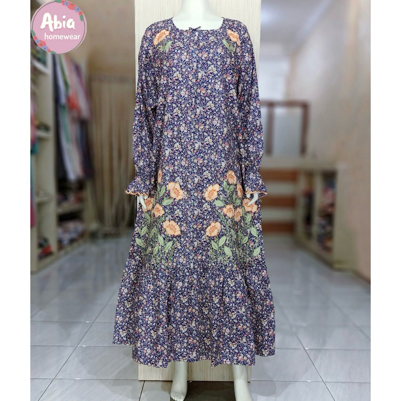 Gamis Katun Jepang Bordir Khas Malang - Busui Friendly (Ungu)