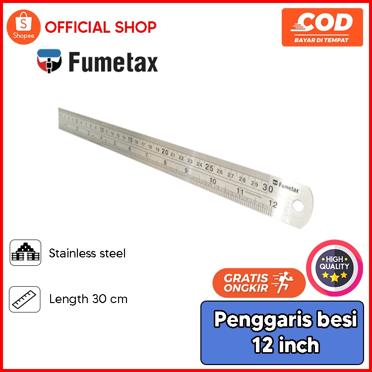 

Penggaris Panjang 30cm 12 inch Besi Stainless Steel Ruler Fumetax