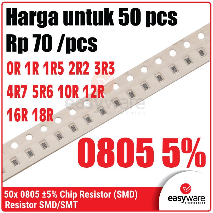 50pcs Resistor 0805 0R 1R 1R5 2R2 3R3 4R7 5R6 10R 12R 16R 18R Chip Resistor SMD 0805 5% 1 Ohm 1.5 Oh