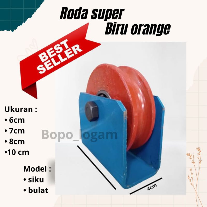 Roda Pagar super 8cm ,Roda pagar super Biru orange, Roda pagar super