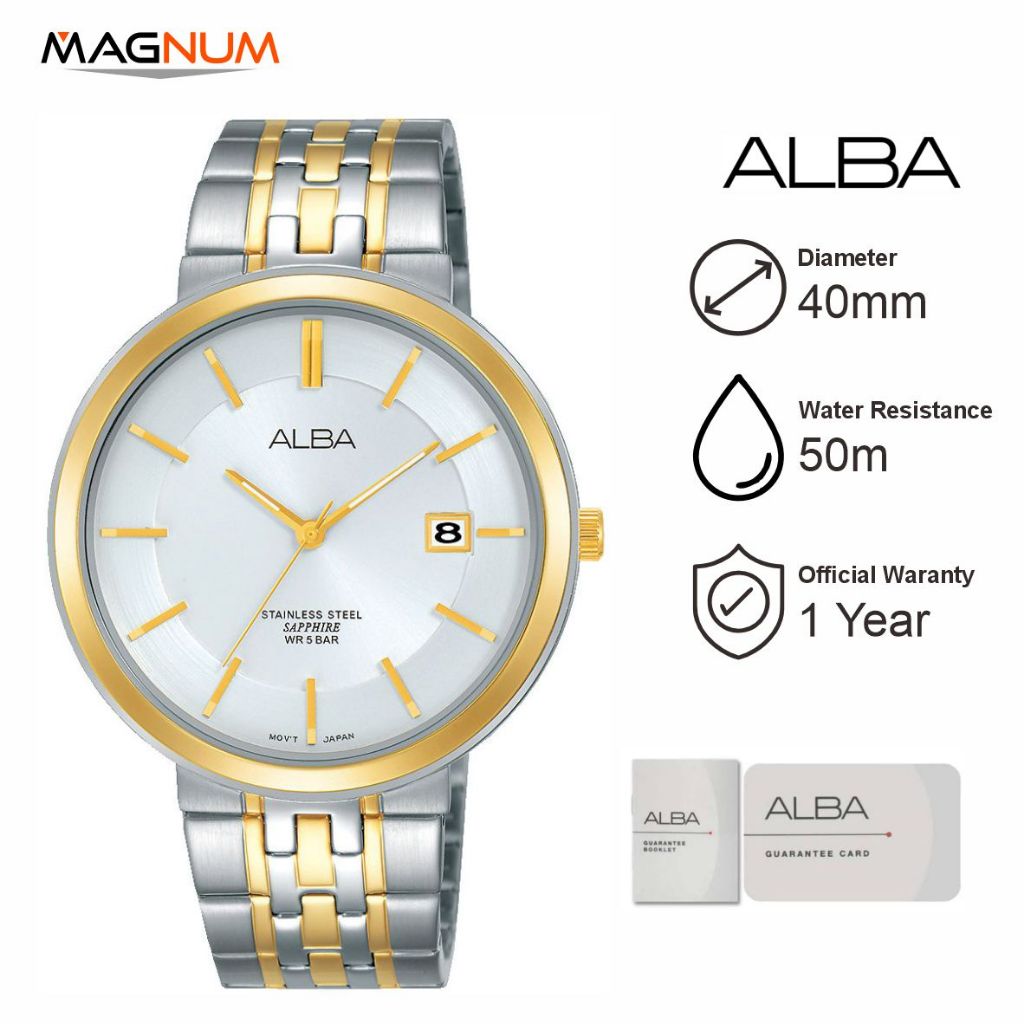 ALBA AS9D76 Jam Tangan Pria Sapphire Crystal Dualtone Stainless Steel Original Garansi Resmi