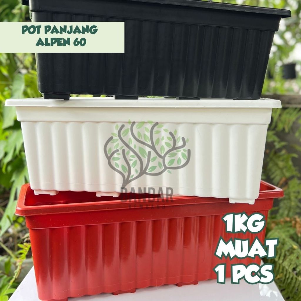 Pot Ruplas Alpen Segi Panjang 60 Cm Bertekstur Gelombang Mengkilap Pot Panjang