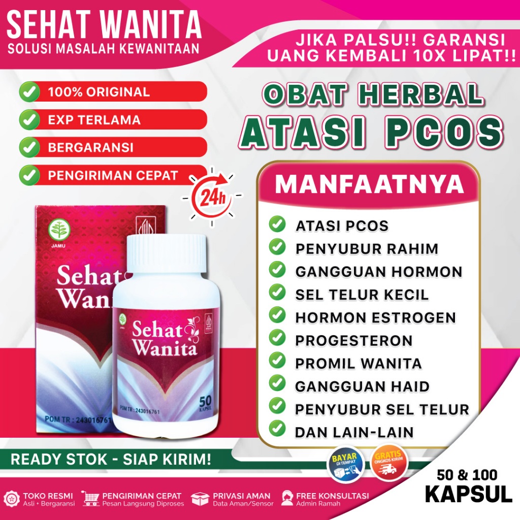 Obat PCOS Wanita - Penambah Hormon Estrogen dan Progesteron - Menyuburkan Rahim - SEHAT WANITA KAPSU
