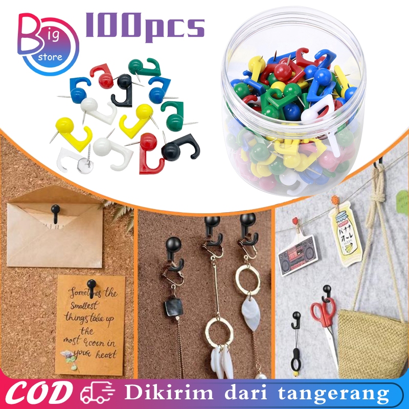 

Isi 100pcs Push Pin Pastel Kait Paku Tekan Set Hook Pushpin Multifungsi Push Pins