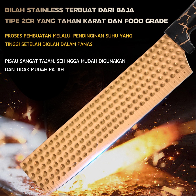 HOT DEALS TEXANIA Set Pisau Stainless Steel isi 7pcs itanium Warna Gold Peralatan Dapur 7PCS