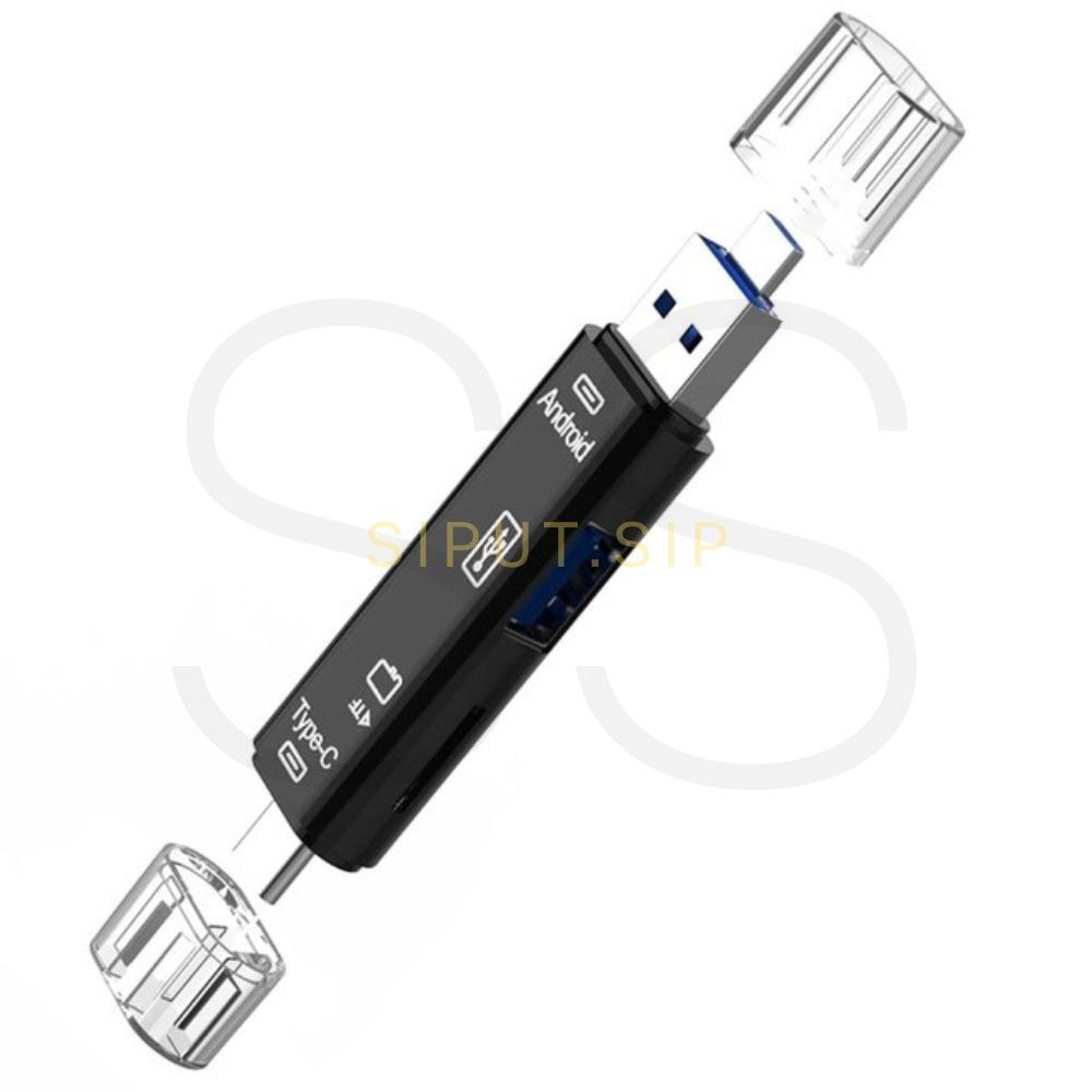 Natrberg Card Reader / Pembaca Kartu Memory 6 in 1 For USB 2.0 Micro Type C OTG MicroSD Card USB