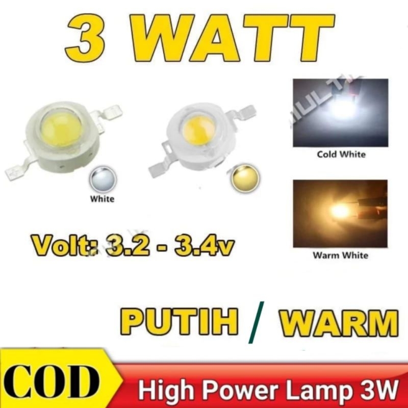 HPL Led 3W High Power 3 Watt 5500K White Warm White