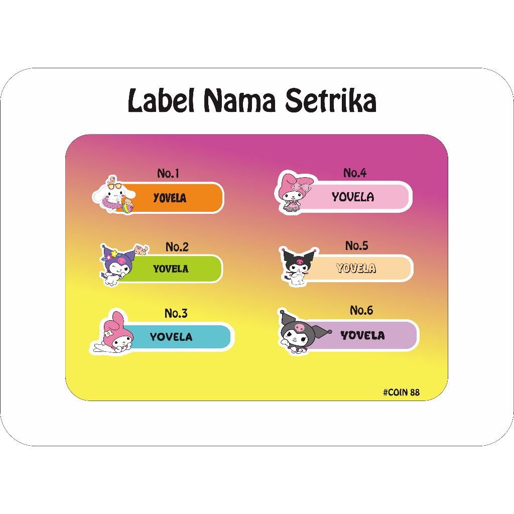 

Stiker Label Nama Setrika Karakter Sanrio Untuk Anak-Anak dan Dewasa Bahan Dtf Perlembar Isi 30pcs