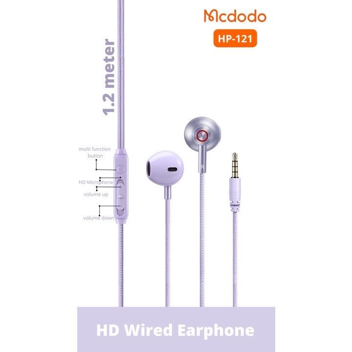 MCDODO HP-1211 Earphone In-Ear Jack 3.5mm Kabel 1.2m - Ungu