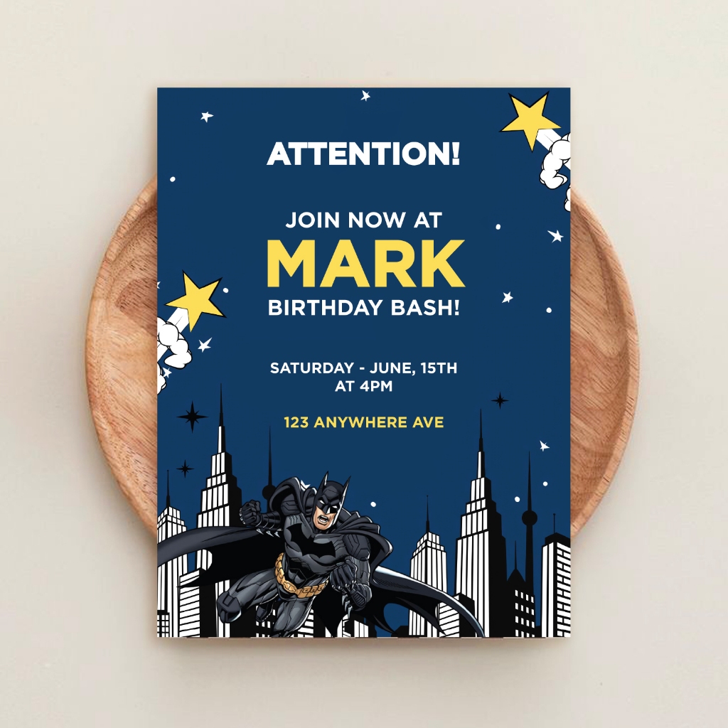 Kartu Undangan Ulang Tahun Anak (include Tag) - Tema Batman