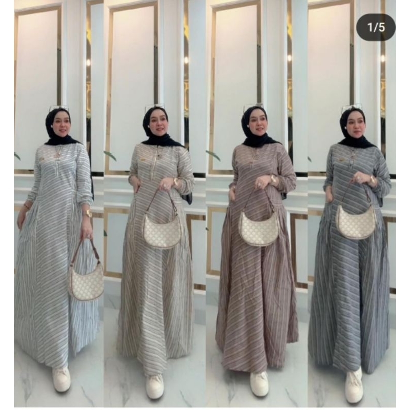 Gamis katun motif salur ori korina