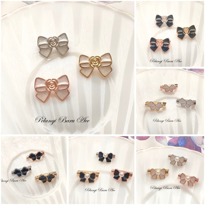 Bros Mini Hitam Putih Pita Bunga Bentuk Bros Kecil High quality