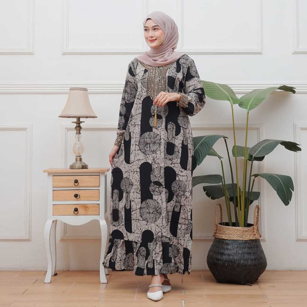 Gamis Renda Sultan Rayon Tebal Wanita Adem Nyaman Muslim Rempel bawah Tangan panjang 50cm Dress Cant