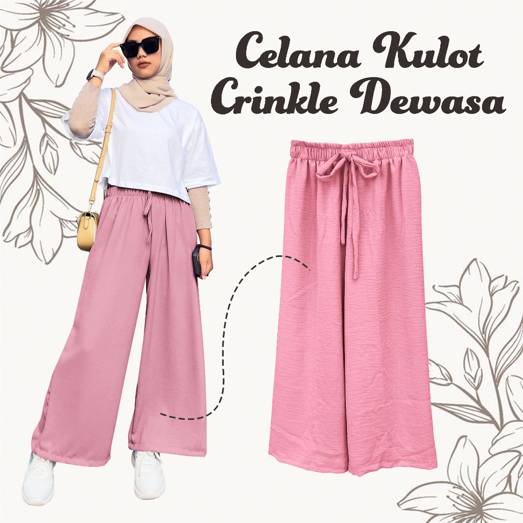Celana Kulot Wanita Crinkle Airflow Warna Pink