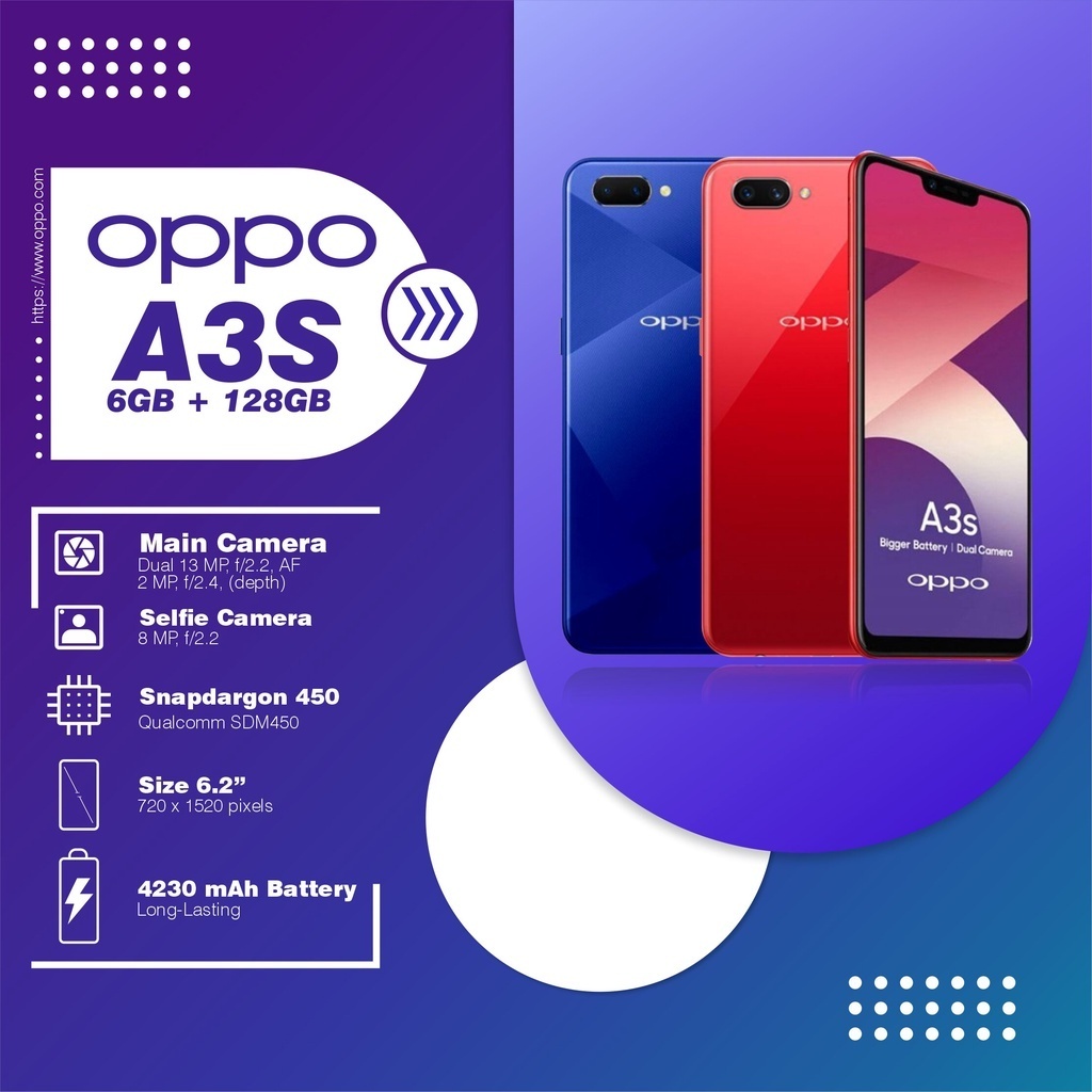 HP OPPO A3S ram 6/128GB 4G LTE Smartphone BERGARANSI