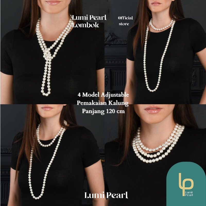 BERSERTIFIKAT Kalung lilit mutiara air tawar lombok| Kalung Panjang 120 cm Mutiara Air Tawar Asli | 