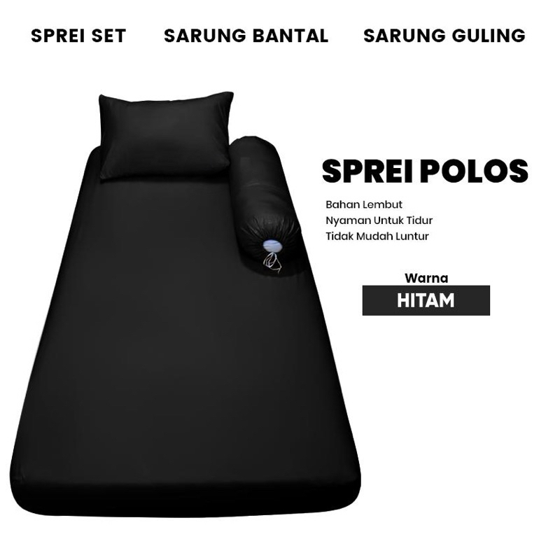SPREI POLOS HOMEMADE HITAM / SPREI POLOSAN WARNA HITAM / SPREI SARUNG BANTAL GULING POLOS / SPREI SA
