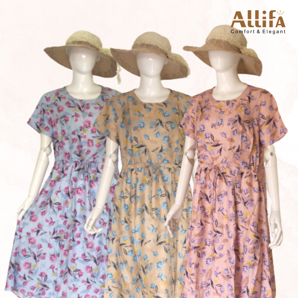 El Qibthy - Daster Alifa Home Dress Daily Motif Bunga Besar Material Kain Rayon Viscose Motif Premiu