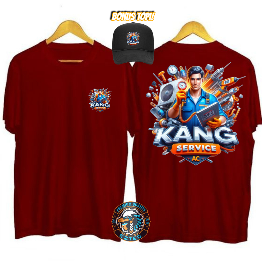 KAOS PROFESI KANG SERVICE AC KEREN DESAIN KAOS SIMPLE TERBARU SABLON PREMIUM QUALITY BONUS TOPI JARI