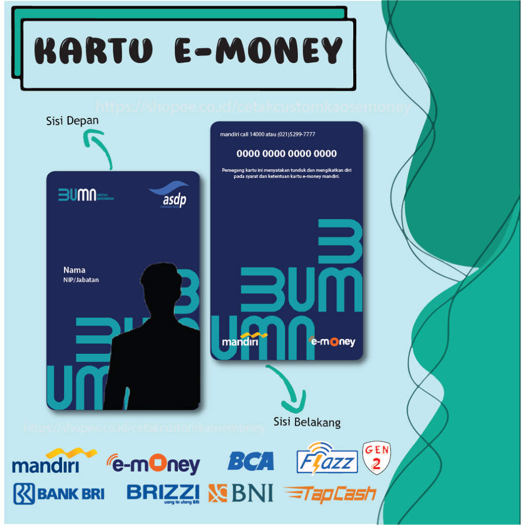 KARTU E MONEY E TOLL ID CARD NEW ASDP BUMN PENGENAL IDENTITAS MANDIRI EMONEY BNI BRI BCA - 2 SISI
